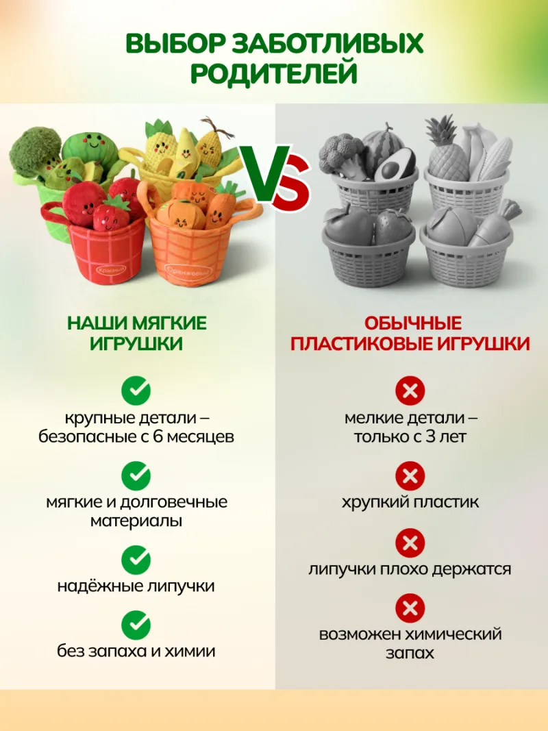 Сортер овощи и фрукты, тактильный набор Монтессори — фото 11